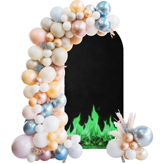 Arch Backdrop Cover 7.2 ft Green Flames Arch Backdrop Stretch Fabric Burning Embers Ethereal Fire Photo Background Arch Covers for Wedding Party Birthday Ceremony Banquet Decorations Balloon Arches