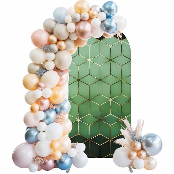 Arch Backdrop Cover 7.2 ft Green Geometric Arch Backdrop Stretch Fabric Ombre Abstract Art Photo Background Arch Covers for Wedding Party Birthday Ceremony Banquet Decorations Balloon Arches