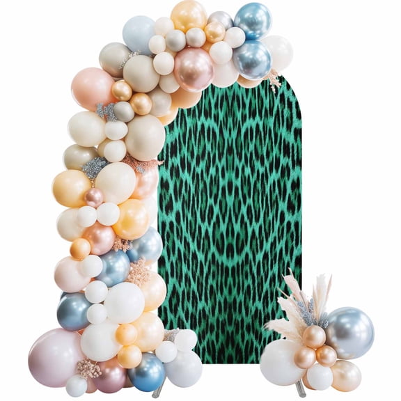 Arch Backdrop Cover 7.2 ft Green Leopard Print Arch Backdrop Stretch Retro Animal Fur Pattern Photo Background Arch Covers for Wedding Party Birthday Ceremony Banquet Decorations Balloon Arches