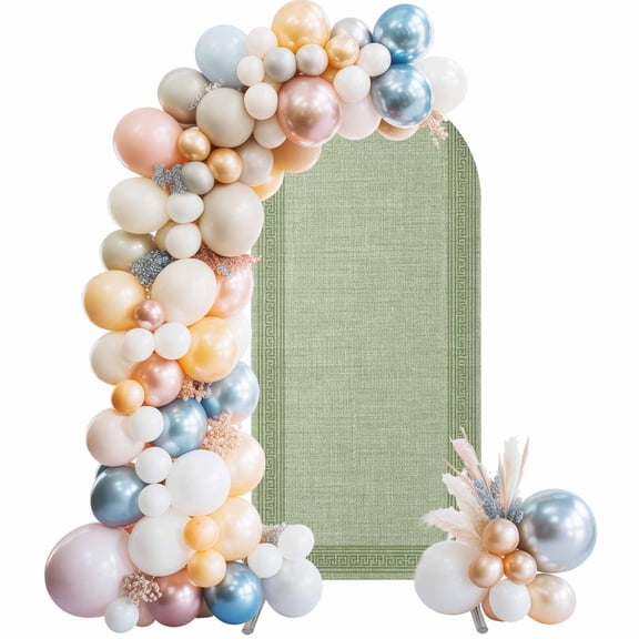 Arch Backdrop Cover 7.2 ft Green Linen Key Design Arch Backdrop Stretch Geometric Back Print Photo Background Arch Covers for Wedding Party Birthday Ceremony Banquet Decorations Balloon Arches