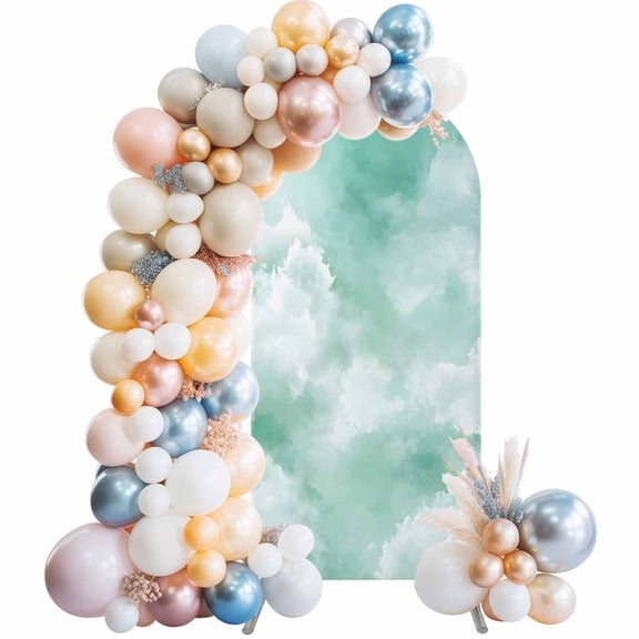 Arch Backdrop Cover 7.2 ft Green Sky Cloud Arch Backdrop Stretch Fabric Gradient Color Photo Background Arch Covers for Wedding Party Birthday Ceremony Banquet Decorations Balloon Arches