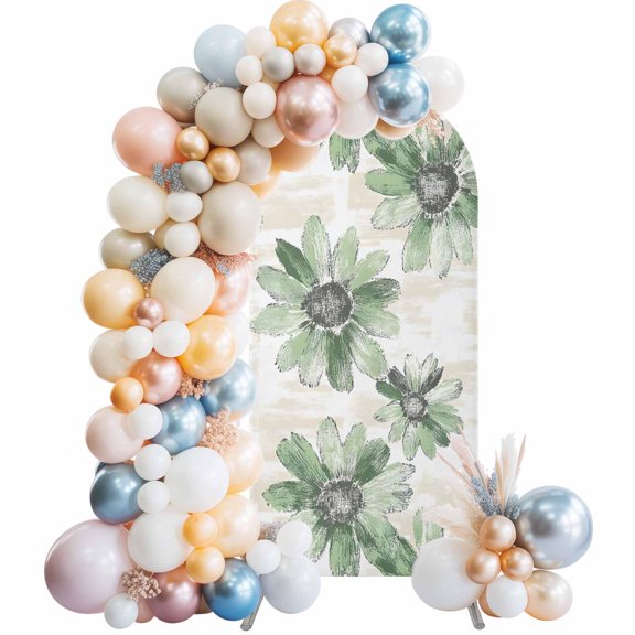 Arch Backdrop Cover 7.2 ft Green Sunflower Arch Backdrop Stretch Fabric Floral Field Photo Background Arch Covers for Wedding Party Birthday Ceremony Banquet Decorations Balloon Arches