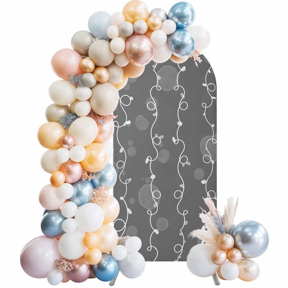 Arch Backdrop Cover 7.2 ft Grey Abstract Lines Arch Backdrop Stretch Twist Modern Starry Lights Photo Background Arch Covers for Wedding Party Birthday Ceremony Banquet Decorations Balloon Arches