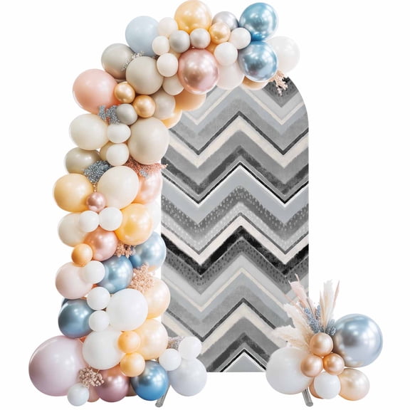 Arch Backdrop Cover 7.2 ft Grey Chevron Arch Backdrop Stretch Fabric Geometric Design Stripe Photo Background Arch Covers for Wedding Party Birthday Ceremony Banquet Decorations Balloon Arches