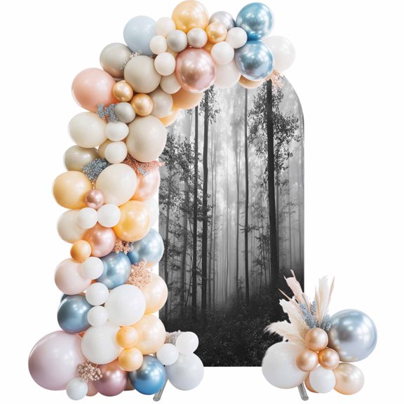 Arch Backdrop Cover 7.2 ft Grey Foggy Forest Arch Backdrop Stretch Misty Forest Trees Nature Photo Background Arch Covers for Wedding Party Birthday Ceremony Banquet Decorations Balloon Arches