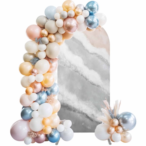 Arch Backdrop Cover 7.2 ft Grey Waves Arch Backdrop Stretch Fabric Gradient Summer Sandy Beach Photo Background Arch Covers for Wedding Party Birthday Ceremony Banquet Decorations Balloon Arches