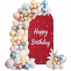 Arch Backdrop Cover 7.2 ft Happy Birthday Arch Backdrop Stretch Polka Dot Ribbon Celebration Red Photo Background Arch Covers for Wedding Party Birthday Ceremony Banquet Decorations Balloon Arches