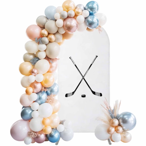 Arch Backdrop Cover 7.2 ft Hockey Player Arch Backdrop Stretch Fabric Sports Ground White Photo Background Arch Covers for Wedding Party Birthday Ceremony Banquet Decorations Balloon Arches