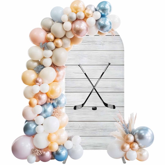 Arch Backdrop Cover 7.2 ft Hockey Player Arch Backdrop Stretch Fabric Sports Ground Wood Grain Photo Background Arch Covers for Wedding Party Birthday Ceremony Banquet Decorations Balloon Arches