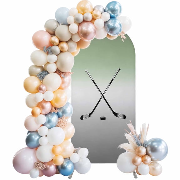 Arch Backdrop Cover 7.2 ft Hockey Player Arch Backdrop Stretch Sports Ground Ombre Grey Sage Green Photo Background Arch Covers for Wedding Party Birthday Ceremony Banquet Decorations Balloon Arches