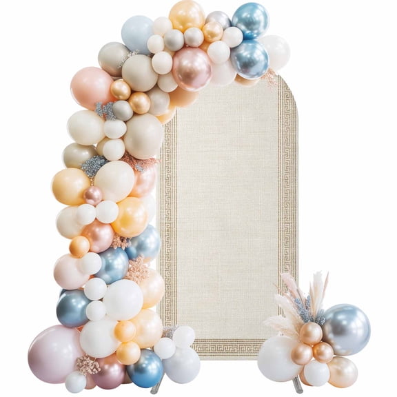 Arch Backdrop Cover 7.2 ft Khaki Key Design Arch Backdrop Stretch Linen Geometric Back Print Photo Background Arch Covers for Wedding Party Birthday Ceremony Banquet Decorations Balloon Arches