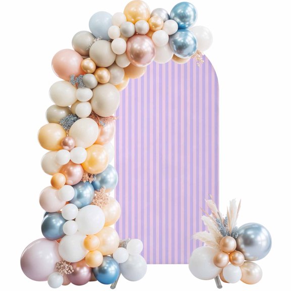 Arch Backdrop Cover 7.2 ft Lavender Purple Pink Stripes Arch Backdrop Stretch Classic Vertical Striped Photo Background Arch Covers for Wedding Party Birthday Ceremony Banquet Decor Balloon Arches