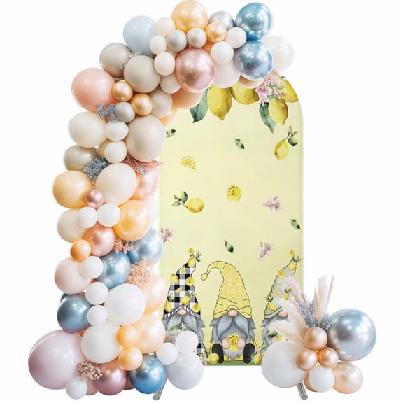 Arch Backdrop Cover 7.2 ft Lemon Gnome Arch Backdrop Stretch Fabric Yellow Summer Fruit Flower Photo Background Arch Covers for Wedding Party Birthday Ceremony Banquet Decorations Balloon Arches