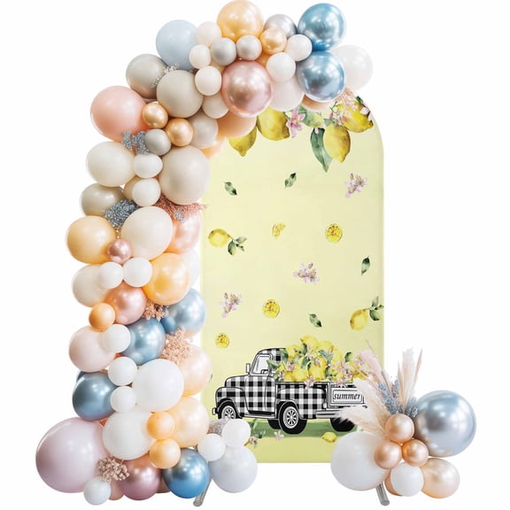 Arch Backdrop Cover 7.2 ft Lemon Plaid Truck Arch Backdrop Stretch Yellow Summer Fruit Flower Photo Background Arch Covers for Wedding Party Birthday Ceremony Banquet Decorations Balloon Arches