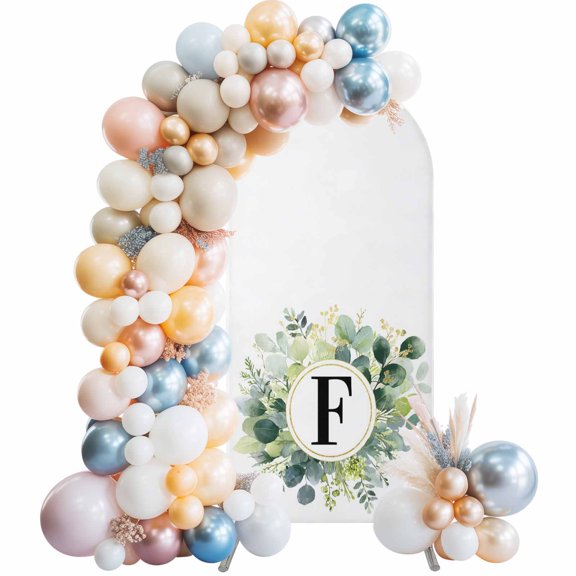 Arch Backdrop Cover 7.2 ft Letter F Arch Backdrop Stretch Fabric Alphabet Green Eucalyptus Leaves Photo Background Arch Covers for Wedding Party Birthday Ceremony Banquet Decorations Balloon Arches