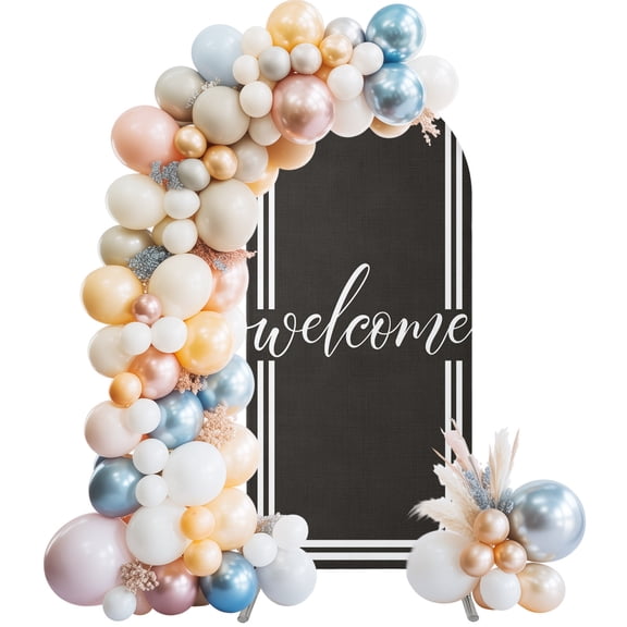 Arch Backdrop Cover 7.2 ft Letter Welcome Arch Backdrop Stretch Minimalist Black White Stripes Photo Background Arch Covers for Wedding Party Birthday Ceremony Banquet Decorations Balloon Arches
