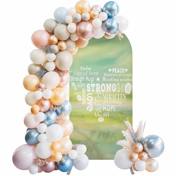 Arch Backdrop Cover 7.2 ft Love Text Arch Backdrop Stretch Warm Embraces Positive Energy Green Photo Background Arch Covers for Wedding Party Birthday Ceremony Banquet Decorations Balloon Arches