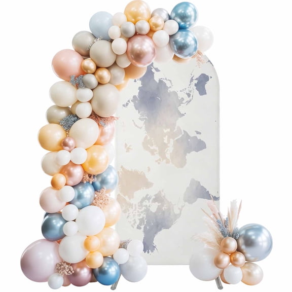 Arch Backdrop Cover 7.2 ft Maps Of The World Arch Backdrop Stretch Fabric Earth Tourism Photo Background Arch Covers for Wedding Party Birthday Ceremony Banquet Decorations Balloon Arches