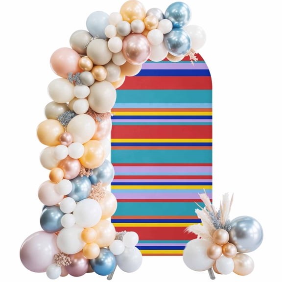 Arch Backdrop Cover 7.2 ft Mexican Serape Colorful Stripes Arch Backdrop Stretch Boho Style Striped Photo Background Arch Covers for Wedding Party Birthday Ceremony Banquet Decor Balloon Arches