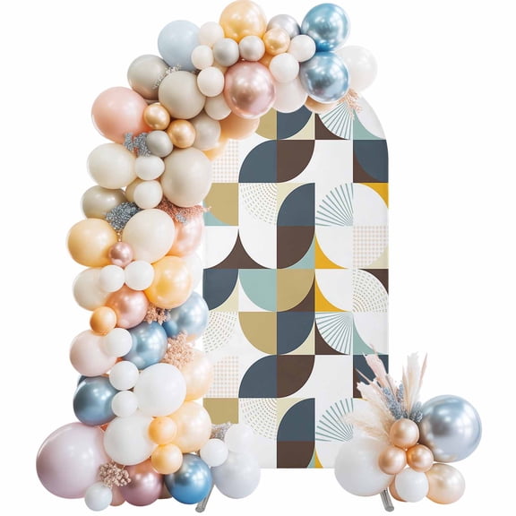 Arch Backdrop Cover 7.2 ft Modern Art Geometric Arch Backdrop Stretch Fabric Abstract Mid Century Photo Background Arch Covers for Wedding Party Birthday Ceremony Banquet Decorations Balloon Arches