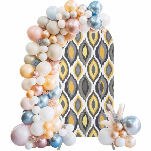 Arch Backdrop Cover 7.2 ft Modern Diamond Pattern Arch Backdrop Stretch Yellow Geometric Lines Photo Background Arch Covers for Wedding Party Birthday Ceremony Banquet Decorations Balloon Arches