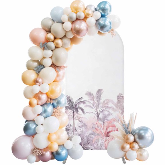 Arch Backdrop Cover 7.2 ft Monstera Palm Tree Arch Backdrop Stretch Fabric Tropical Forest Photo Background Arch Covers for Wedding Party Birthday Ceremony Banquet Decorations Balloon Arches