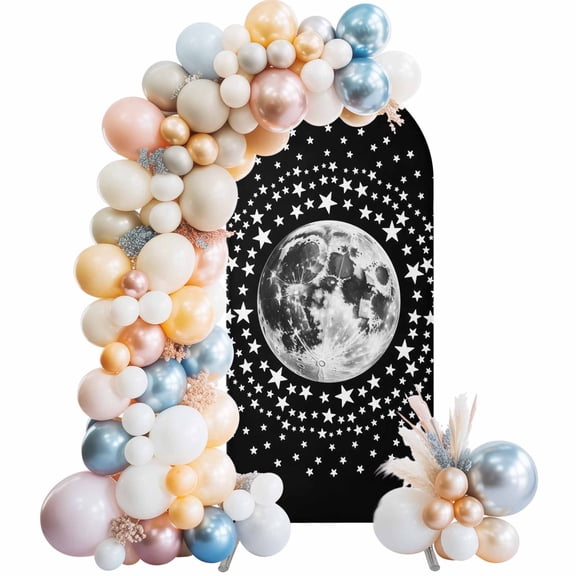 Arch Backdrop Cover 7.2 ft Moon Star Cluster Arch Backdrop Stretch Fabric Black Starry Night Photo Background Arch Covers for Wedding Party Birthday Ceremony Banquet Decorations Balloon Arches