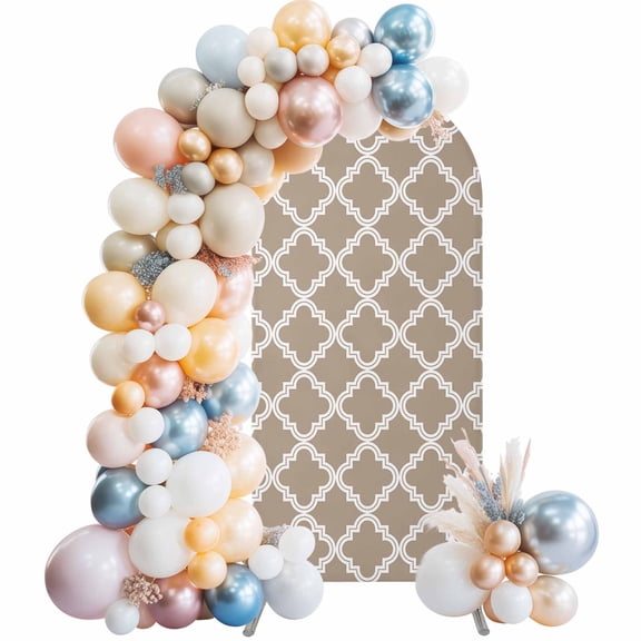 Arch Backdrop Cover 7.2 ft Moroccan Pattern Arch Backdrop Stretch Fabric Beige Photo Background Arch Covers for Wedding Party Birthday Ceremony Banquet Decorations Balloon Arches