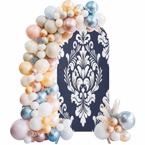 Arch Backdrop Cover 7.2 ft Navy Blue Luxurious Floral Arch Backdrop Stretch Classic Abstract Art Photo Background Arch Covers for Wedding Party Birthday Ceremony Banquet Decorations Balloon Arches