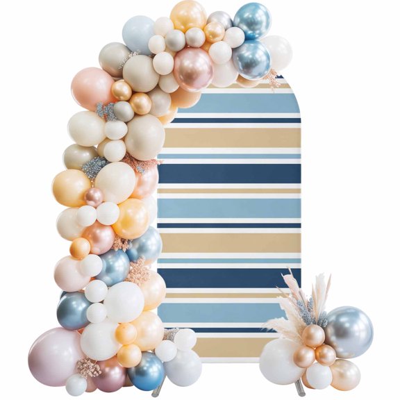 Arch Backdrop Cover 7.2 ft Navy Blue Stripes Arch Backdrop Stretch Fabric Yellow Classic Striped Photo Background Arch Covers for Wedding Party Birthday Ceremony Banquet Decorations Balloon Arches