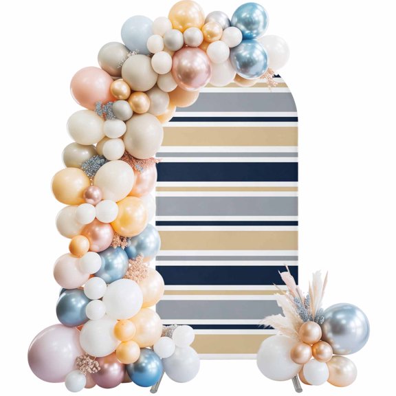Arch Backdrop Cover 7.2 ft Navy Blue Stripes Arch Backdrop Stretch Yellow Grey Classic Striped Photo Background Arch Covers for Wedding Party Birthday Ceremony Banquet Decorations Balloon Arches