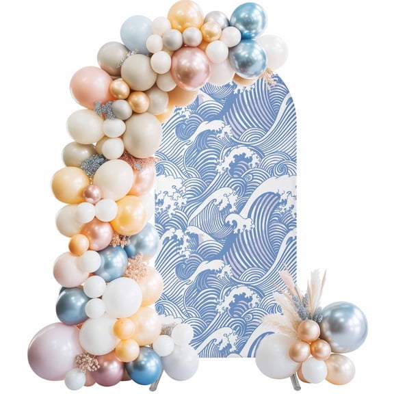 Arch Backdrop Cover 7.2 ft Navy Blue Waves Arch Backdrop Stretch Fabric Ocean Lines Stripes Photo Background Arch Covers for Wedding Party Birthday Ceremony Banquet Decorations Balloon Arches