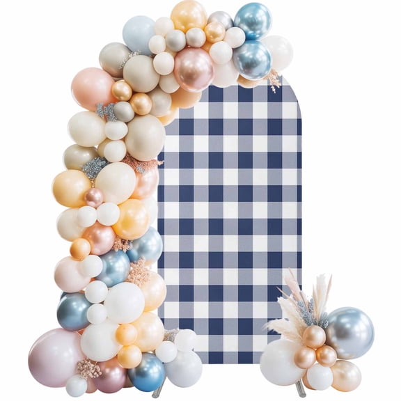 Arch Backdrop Cover 7.2 ft Navy Plaid Arch Backdrop Stretch Buffalo Check Geometric Checker Pattern Photo Background Arch Covers for Wedding Party Birthday Ceremony Banquet Decor Balloon Arches
