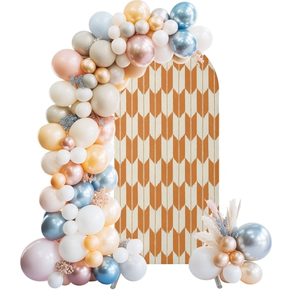 Arch Backdrop Cover 7.2 ft Orange Arrow Patterns Arch Backdrop Stretch Abstract Geometric Lines Photo Background Arch Covers for Wedding Party Birthday Ceremony Banquet Decorations Balloon Arches
