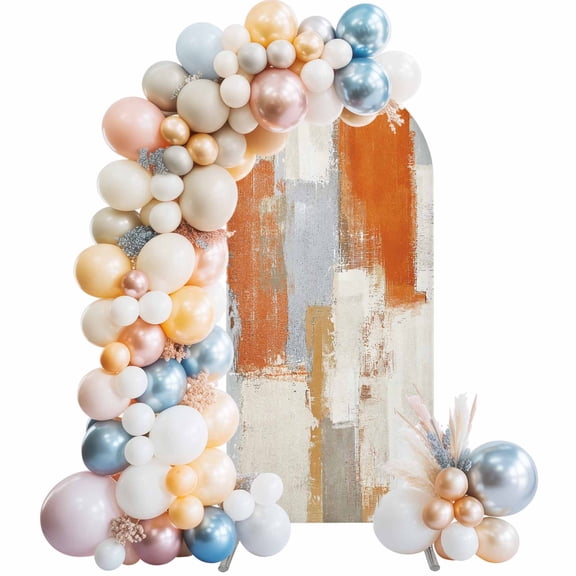 Arch Backdrop Cover 7.2 ft Orange Gray Beige Block Arch Backdrop Stretch Fabric Abstract Art Photo Background Arch Covers for Wedding Party Birthday Ceremony Banquet Decorations Balloon Arches