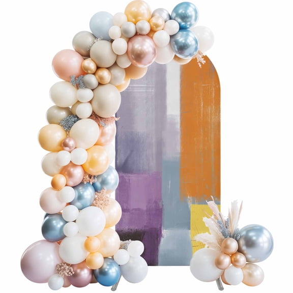 Arch Backdrop Cover 7.2 ft Orange Purple Gray Abstract Arch Backdrop Stretch Fabric Modern Art Photo Background Arch Covers for Wedding Party Birthday Ceremony Banquet Decorations Balloon Arches