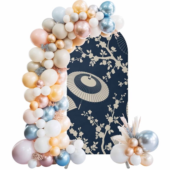 Arch Backdrop Cover 7.2 ft Paper Fan Arch Backdrop Stretch Cherry Blossom Branch Japanese Style Blue Photo Background Arch Covers for Wedding Party Birthday Ceremony Banquet Decor Balloon Arches
