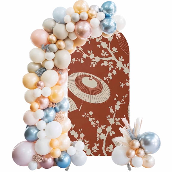 Arch Backdrop Cover 7.2 ft Paper Fan Arch Backdrop Stretch Cherry Blossom Branch Japanese Style Red Photo Background Arch Covers for Wedding Party Birthday Ceremony Banquet Decor Balloon Arches