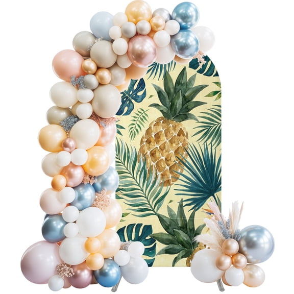 Arch Backdrop Cover 7.2 ft Pineapple Arch Backdrop Stretch Summer Fruit Tropical Palm Leaves Photo Background Arch Covers for Wedding Party Birthday Ceremony Banquet Decorations Balloon Arches