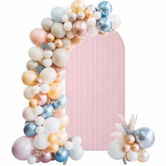Arch Backdrop Cover 7.2 ft Pink Chevron Stripes Arch Backdrop Stretch Modern Geometric Texture Photo Background Arch Covers for Wedding Party Birthday Ceremony Banquet Decorations Balloon Arches