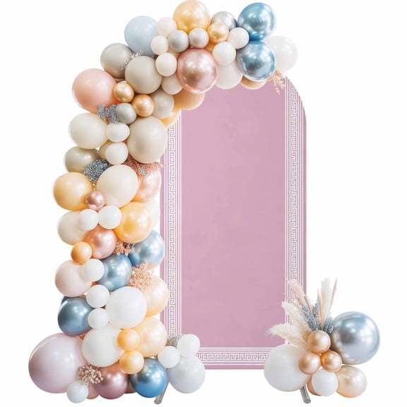 Arch Backdrop Cover 7.2 ft Pink Key Design Arch Backdrop Stretch Fabric Geometric Back Print Photo Background Arch Covers for Wedding Party Birthday Ceremony Banquet Decorations Balloon Arches