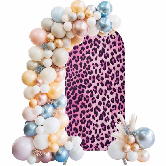 Arch Backdrop Cover 7.2 ft Pink Leopard Print Arch Backdrop Stretch Fabric Animal Skin Fur Photo Background Arch Covers for Wedding Party Birthday Ceremony Banquet Decorations Balloon Arches