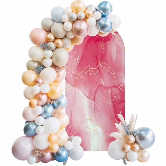 Arch Backdrop Cover 7.2 ft Pink Marble Arch Backdrop Stretch Abstract Geometric Modern Ombre Photo Background Arch Covers for Wedding Party Birthday Ceremony Banquet Decorations Balloon Arches