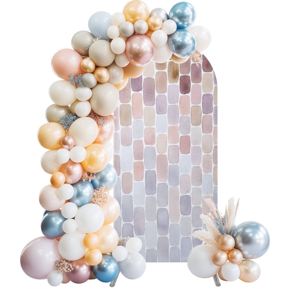 Arch Backdrop Cover 7.2 ft Pink Mosaic Tiles Arch Backdrop Stretch Fabric Abstract Gradient Block Photo Background Arch Covers for Wedding Party Birthday Ceremony Banquet Decorations Balloon Arches