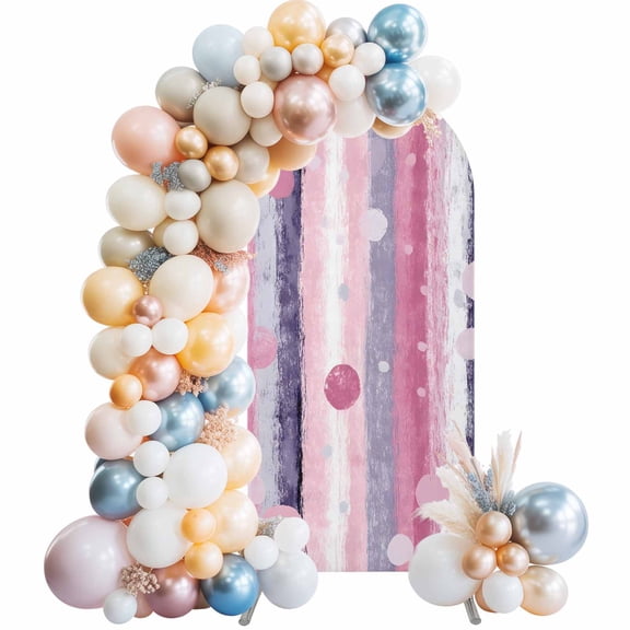 Arch Backdrop Cover 7.2 ft Pink Polka Dots Arch Backdrop Stretch Fabric Boho Vertical Stripes Photo Background Arch Covers for Wedding Party Birthday Ceremony Banquet Decorations Balloon Arches