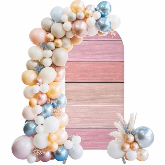 Arch Backdrop Cover 7.2 ft Pink Wood Grain Arch Backdrop Stretch Rustic Farmhouse Wooden Plank Photo Background Arch Covers for Wedding Party Birthday Ceremony Banquet Decorations Balloon Arches
