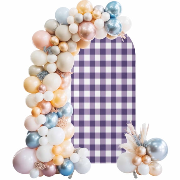 Arch Backdrop Cover 7.2 ft Purple Buffalo Plaid Arch Backdrop Stretch Fabric Check Lines Photo Background Arch Covers for Wedding Party Birthday Ceremony Banquet Decorations Balloon Arches