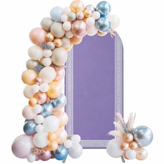 Arch Backdrop Cover 7.2 ft Purple Key Design Arch Backdrop Stretch Fabric Geometric Back Print Photo Background Arch Covers for Wedding Party Birthday Ceremony Banquet Decorations Balloon Arches