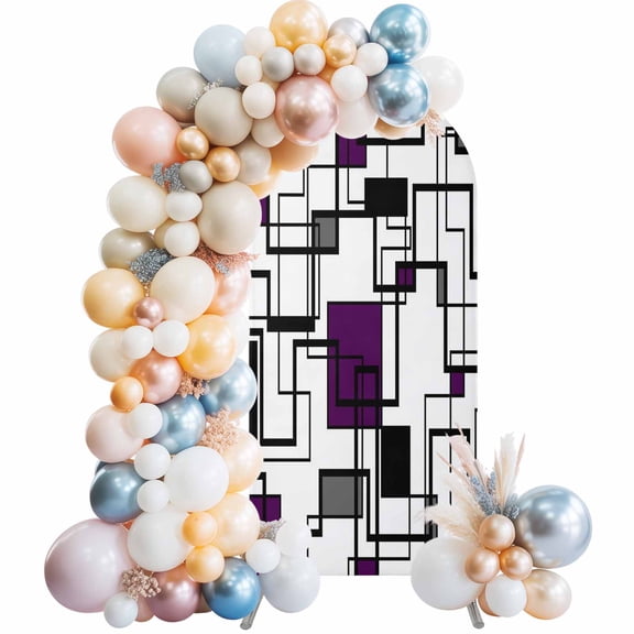 Arch Backdrop Cover 7.2 ft Purple Modern Geometric Arch Backdrop Stretch Abstract Lines Squares Photo Background Arch Covers for Wedding Party Birthday Ceremony Banquet Decorations Balloon Arches