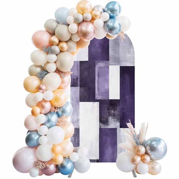 Arch Backdrop Cover 7.2 ft Purple Plaid Arch Backdrop Stretch Fabric Abstract Art Color Block Photo Background Arch Covers for Wedding Party Birthday Ceremony Banquet Decorations Balloon Arches